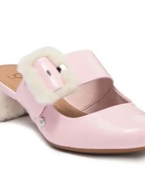 UGG Pink Patent Mary Jane Mule with Shearling Buckle